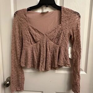 Chic Lace Long Sleeve Blouse in Taupe